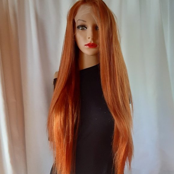 Ginger red lace front wig human hair blend. main image 4